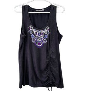 Athleta Cairn Tank Top size L Gray Embroidered Ruched Tie Side